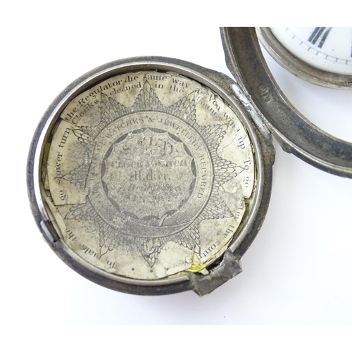 766 - Three various 19thC silver pocket watch to include a pair cased example hallmarked London 1825, make... 