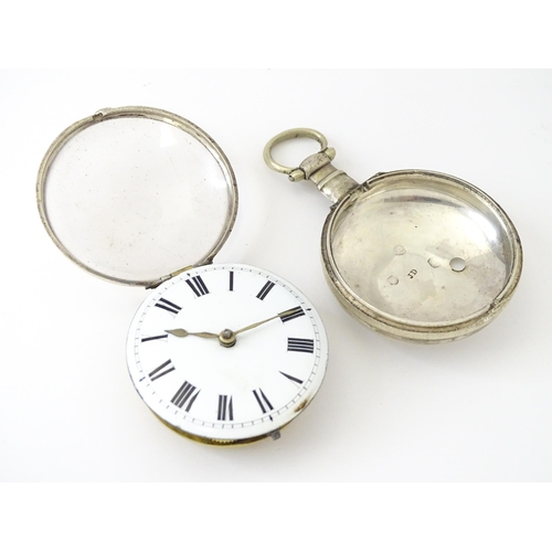 766 - Three various 19thC silver pocket watch to include a pair cased example hallmarked London 1825, make... 