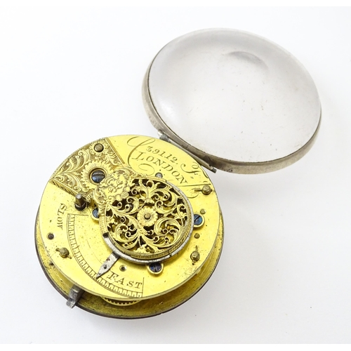 766 - Three various 19thC silver pocket watch to include a pair cased example hallmarked London 1825, make... 