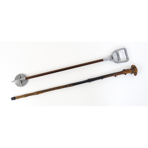 1294 - A late 19thC blackthorn walking stick / cane. Together with The Featherwate shooting stick. Largest ... 