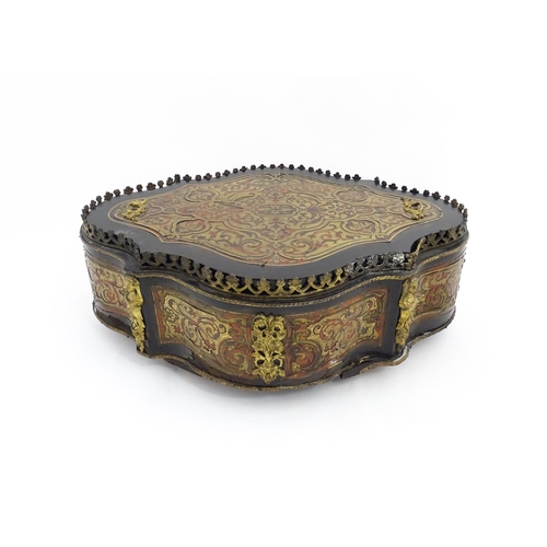 1299 - A 19thC French Boulle work lidded jardiniere / planter of shaped form with ormolu mounts and tin lin... 