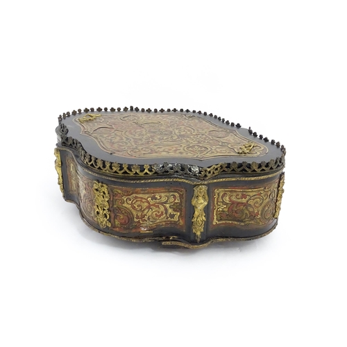 1299 - A 19thC French Boulle work lidded jardiniere / planter of shaped form with ormolu mounts and tin lin... 