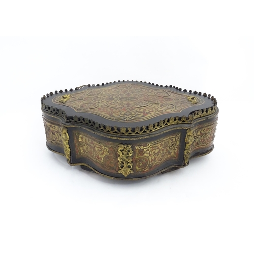 1299 - A 19thC French Boulle work lidded jardiniere / planter of shaped form with ormolu mounts and tin lin... 