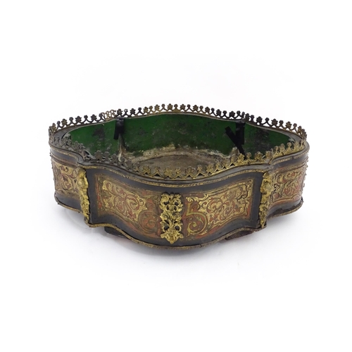 1299 - A 19thC French Boulle work lidded jardiniere / planter of shaped form with ormolu mounts and tin lin... 