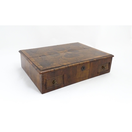 1302 - A William and Mary olivewood and oyster veneered lace box of rectangular form with two later small l... 