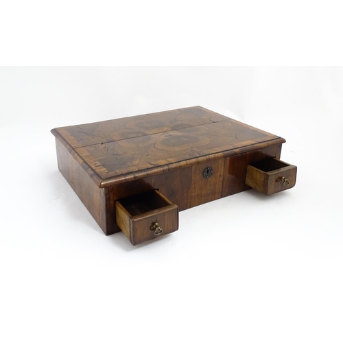 1302 - A William and Mary olivewood and oyster veneered lace box of rectangular form with two later small l... 