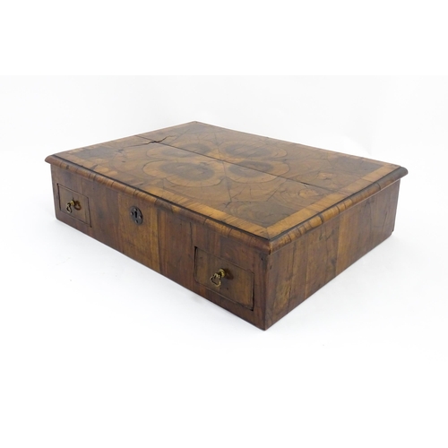 1302 - A William and Mary olivewood and oyster veneered lace box of rectangular form with two later small l... 