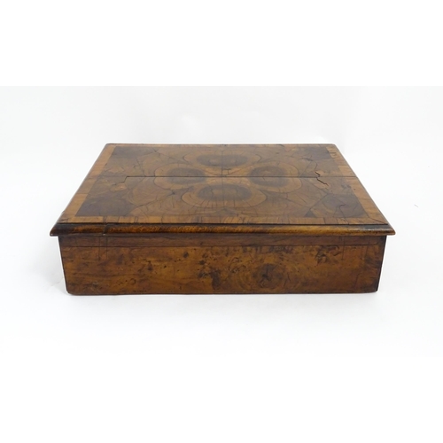 1302 - A William and Mary olivewood and oyster veneered lace box of rectangular form with two later small l... 