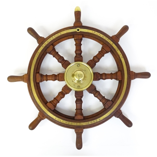 1307 - A mid 20thC ship's wheel from the Southampton-Hythe ferry 'Hotspur IV' (1946), constructed from turn... 