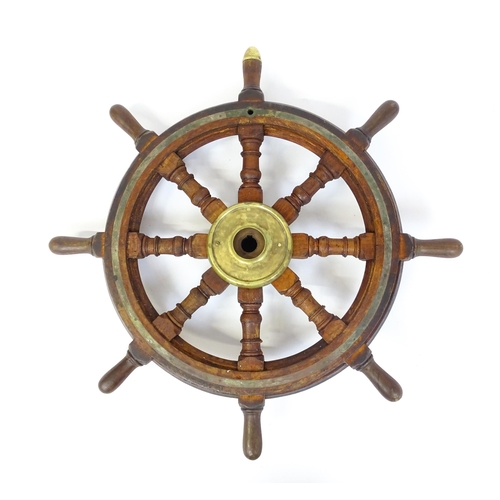 1307 - A mid 20thC ship's wheel from the Southampton-Hythe ferry 'Hotspur IV' (1946), constructed from turn... 