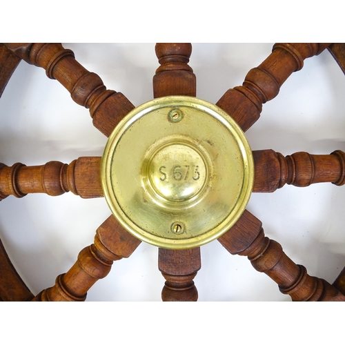 1307 - A mid 20thC ship's wheel from the Southampton-Hythe ferry 'Hotspur IV' (1946), constructed from turn... 