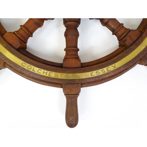 1307 - A mid 20thC ship's wheel from the Southampton-Hythe ferry 'Hotspur IV' (1946), constructed from turn... 