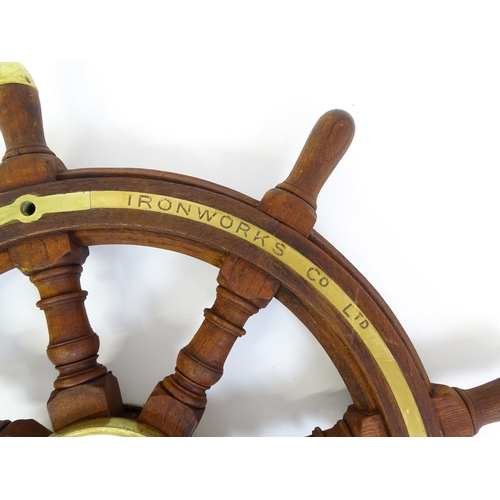 1307 - A mid 20thC ship's wheel from the Southampton-Hythe ferry 'Hotspur IV' (1946), constructed from turn... 