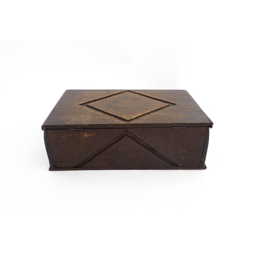 1327 - A late 17th / early 18thC oak box with carved decoration, possibly a Bible box. Approx. 5 1/2