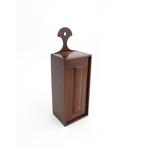 1336 - Treen : An early 19thC mahogany candle box, the sliding front with cushion mould. Approx. 16