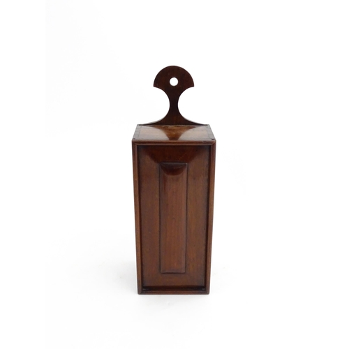 1336 - Treen : An early 19thC mahogany candle box, the sliding front with cushion mould. Approx. 16