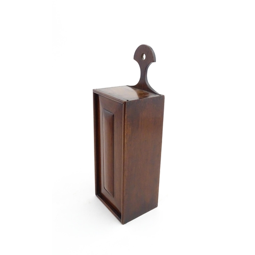 1336 - Treen : An early 19thC mahogany candle box, the sliding front with cushion mould. Approx. 16