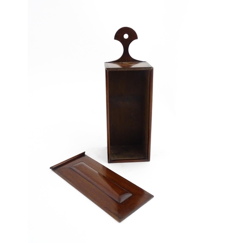 1336 - Treen : An early 19thC mahogany candle box, the sliding front with cushion mould. Approx. 16