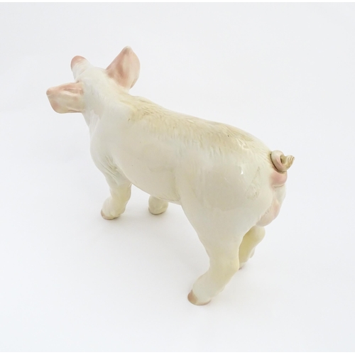 1347 - A 20thC butcher's advertising ceramic model of a standing pig with painted features. Approx. 14 1/2