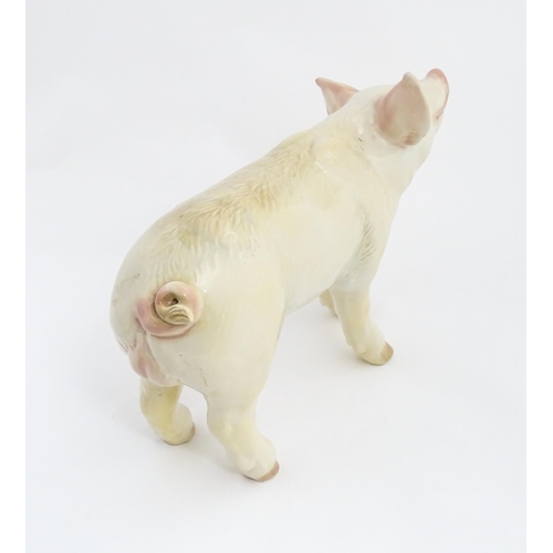 1347 - A 20thC butcher's advertising ceramic model of a standing pig with painted features. Approx. 14 1/2