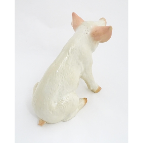 1348 - A 20thC butcher's advertising ceramic model of a seated pig with painted features. Approx. 12 1/4