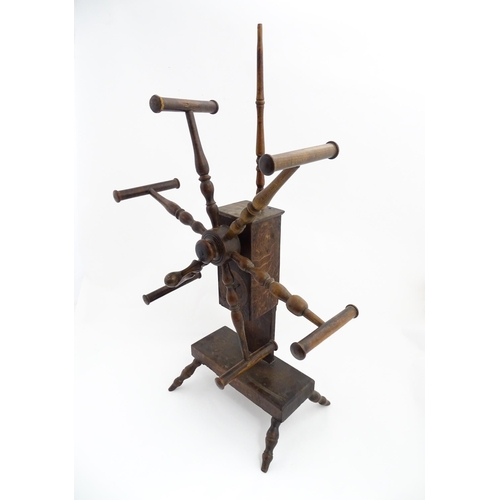 1349 - A late 18th / early 19thC clock / wrap / clack reel / spinner's weasel / wool winder with a six spok... 