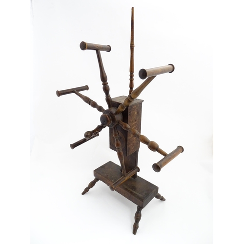 1349 - A late 18th / early 19thC clock / wrap / clack reel / spinner's weasel / wool winder with a six spok... 