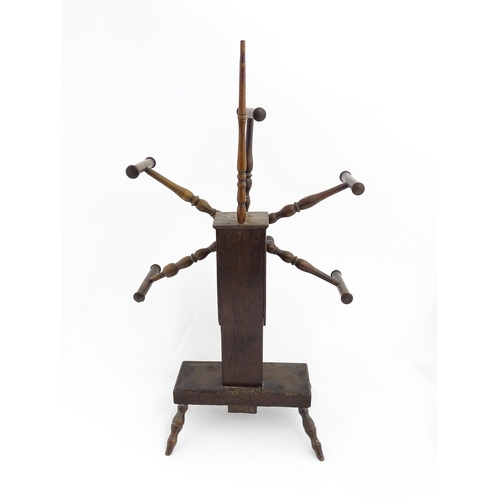 1349 - A late 18th / early 19thC clock / wrap / clack reel / spinner's weasel / wool winder with a six spok... 