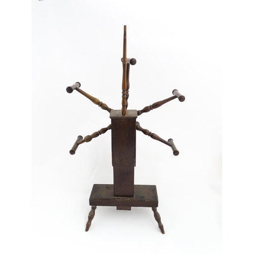 1349 - A late 18th / early 19thC clock / wrap / clack reel / spinner's weasel / wool winder with a six spok... 