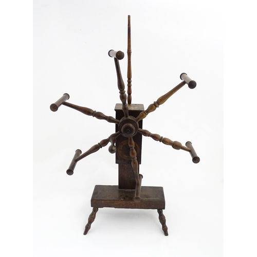 1349 - A late 18th / early 19thC clock / wrap / clack reel / spinner's weasel / wool winder with a six spok... 