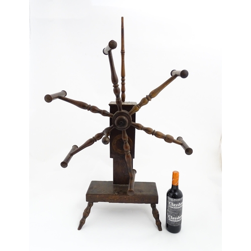 1349 - A late 18th / early 19thC clock / wrap / clack reel / spinner's weasel / wool winder with a six spok... 