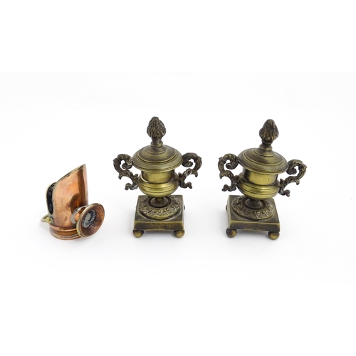 1350 - A quantity of 18thC and later brass wares to include candlesticks, mid drip candlesticks, a pair of ... 