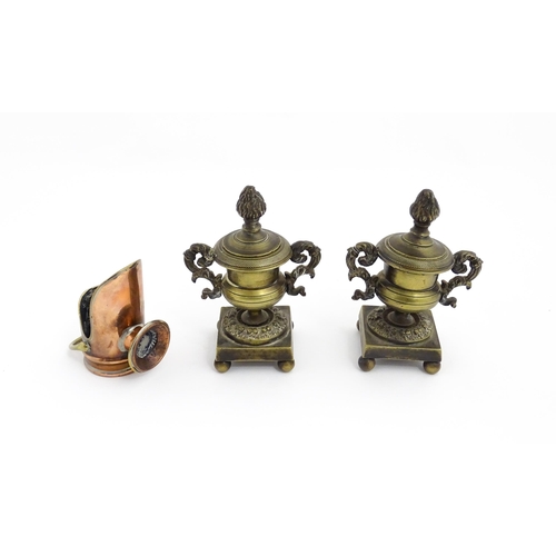 1350 - A quantity of 18thC and later brass wares to include candlesticks, mid drip candlesticks, a pair of ... 