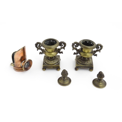 1350 - A quantity of 18thC and later brass wares to include candlesticks, mid drip candlesticks, a pair of ... 