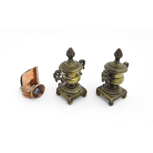 1350 - A quantity of 18thC and later brass wares to include candlesticks, mid drip candlesticks, a pair of ... 