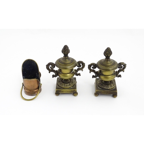 1350 - A quantity of 18thC and later brass wares to include candlesticks, mid drip candlesticks, a pair of ... 