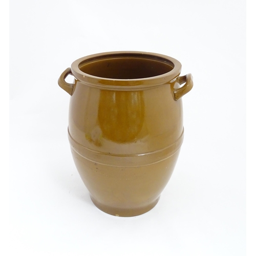 1360 - An early to mid 20thC large ceramic salt glazed pot / crock, with two handles, approx 18 1/4