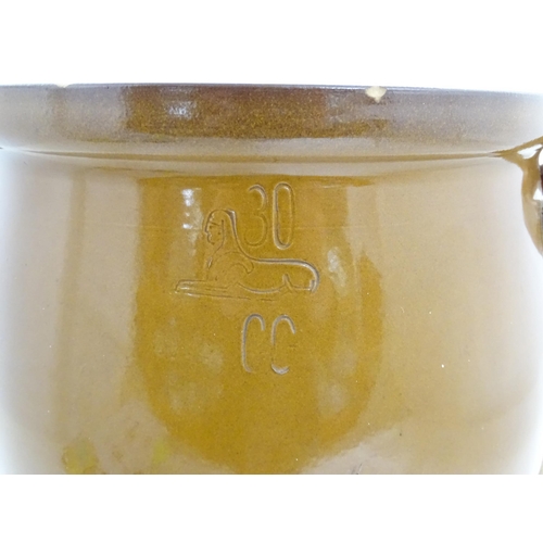 1360 - An early to mid 20thC large ceramic salt glazed pot / crock, with two handles, approx 18 1/4