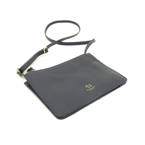 1402 - Vintage fashion / clothing: A Radley navy leather Pocket crossbody bag. Approx. 8 1/2