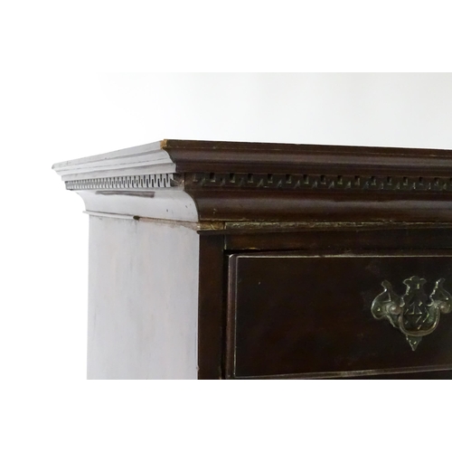 1587 - An 18thC and later mahogany chest on stand with a Greek Key moulded cornice above six graduated draw... 