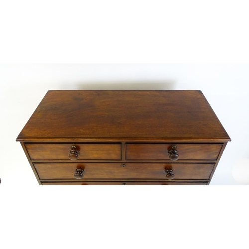 1640 - A Victorian mahogany chest of drawers with a moulded top above two short over four long drawers rais... 