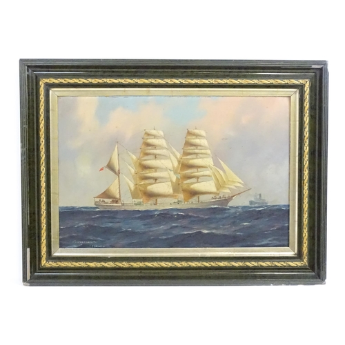 John Allcott (1888-1973), Australian Marine School, Oil on board, Inverness, A Maritime scene with a portrait of a masted barque with steam ship beyond. Signed and titled lower left and indistinctly ascribed verso. Approx. 15 1/2" x 23 1/2"