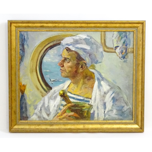 1769 - Fyodor / Fedor Mikhailovich Baranovsky (1924-2001), Oil on canvas, A portrait of a chef holding a pe... 