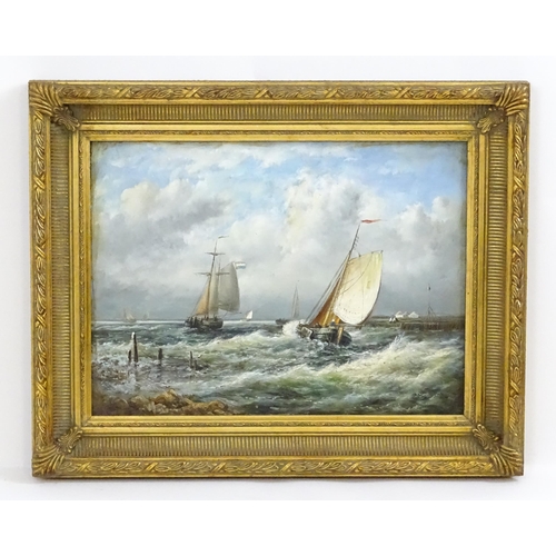 1779 - 20th century, Continental School, Oil on board, A Dutch coastal scene with fishing boats off the sho... 