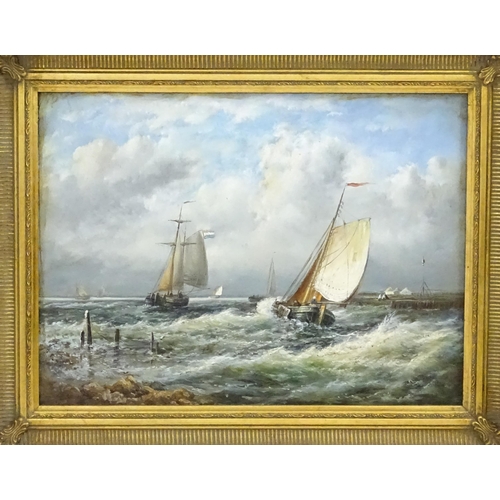 1779 - 20th century, Continental School, Oil on board, A Dutch coastal scene with fishing boats off the sho... 