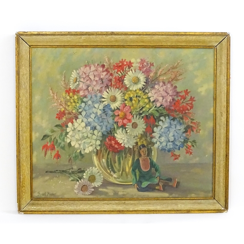 1797 - Bernard Ninnes (1899-1971), Oil on canvas, Spring, A still life study of flowers in a vase with a se... 