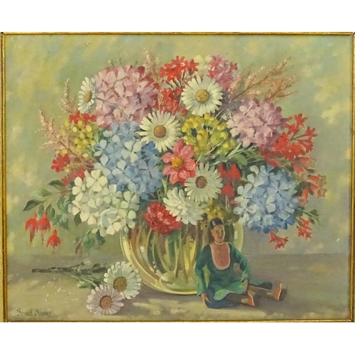 1797 - Bernard Ninnes (1899-1971), Oil on canvas, Spring, A still life study of flowers in a vase with a se... 