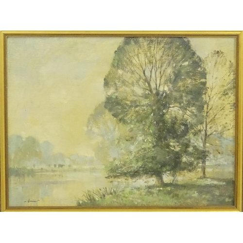 1798 - Stanley Orchart (1920-2005), English School, Oil on canvas, An English river landscape with trees. S... 