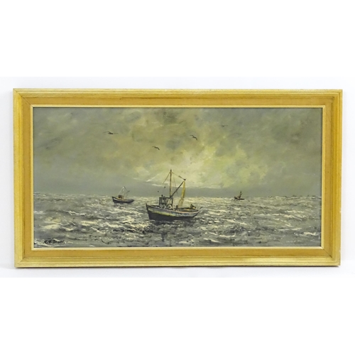 1799 - Robert J. Scott, 20th century, Marine School, Oil on board, A seascape with fishing boats. Signed lo... 