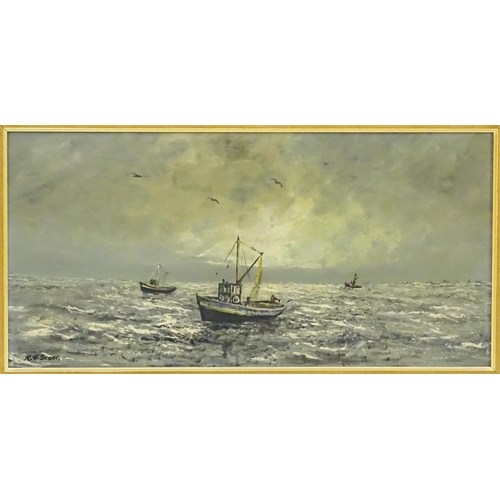 1799 - Robert J. Scott, 20th century, Marine School, Oil on board, A seascape with fishing boats. Signed lo... 